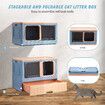 Cat Litter Box Tray 2 in 1 Kitty Enclosure House Bed Cave Toilet Villa Cabinet Condo Furniture Stackable Foldable Blue Pink