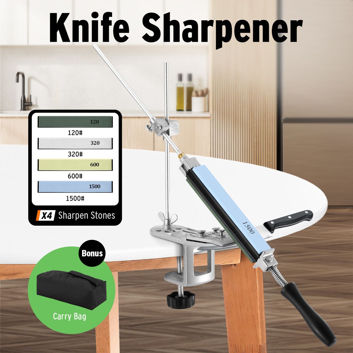 Pro Chef Knife Sharpener Kit Professional Kitchen Knives Sharpening System Fix Angle Sharp Blade Edge Grinding Tool Scissors with 4 Whetstones