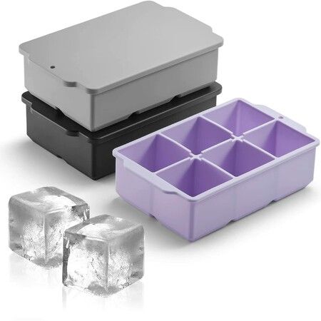 Set of 2 Ice Cube Trays Silicone Sphere Whiskey Ice Ball Maker with Lids &  Large Square Ice Cube Molds for Cocktails & Bourbon - AliExpress