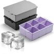 Large Ice Cube Tray with Lid,Stackable Big Silicone Square Ice Cube Mold for Whiskey Cocktails Bourbon Soups Frozen Treats,Easy Release BPA Free (Grey/Black/Purple,3Pack)