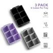 Large Ice Cube Tray with Lid,Stackable Big Silicone Square Ice Cube Mold for Whiskey Cocktails Bourbon Soups Frozen Treats,Easy Release BPA Free (Grey/Black/Purple,3Pack)