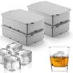 Large Ice Cube Tray with Lid,Stackable Big Silicone Square Ice Cube Mold for Whiskey Cocktails Bourbon Soups Frozen Treats,Easy Release BPA Free (Grey,4Pack)
