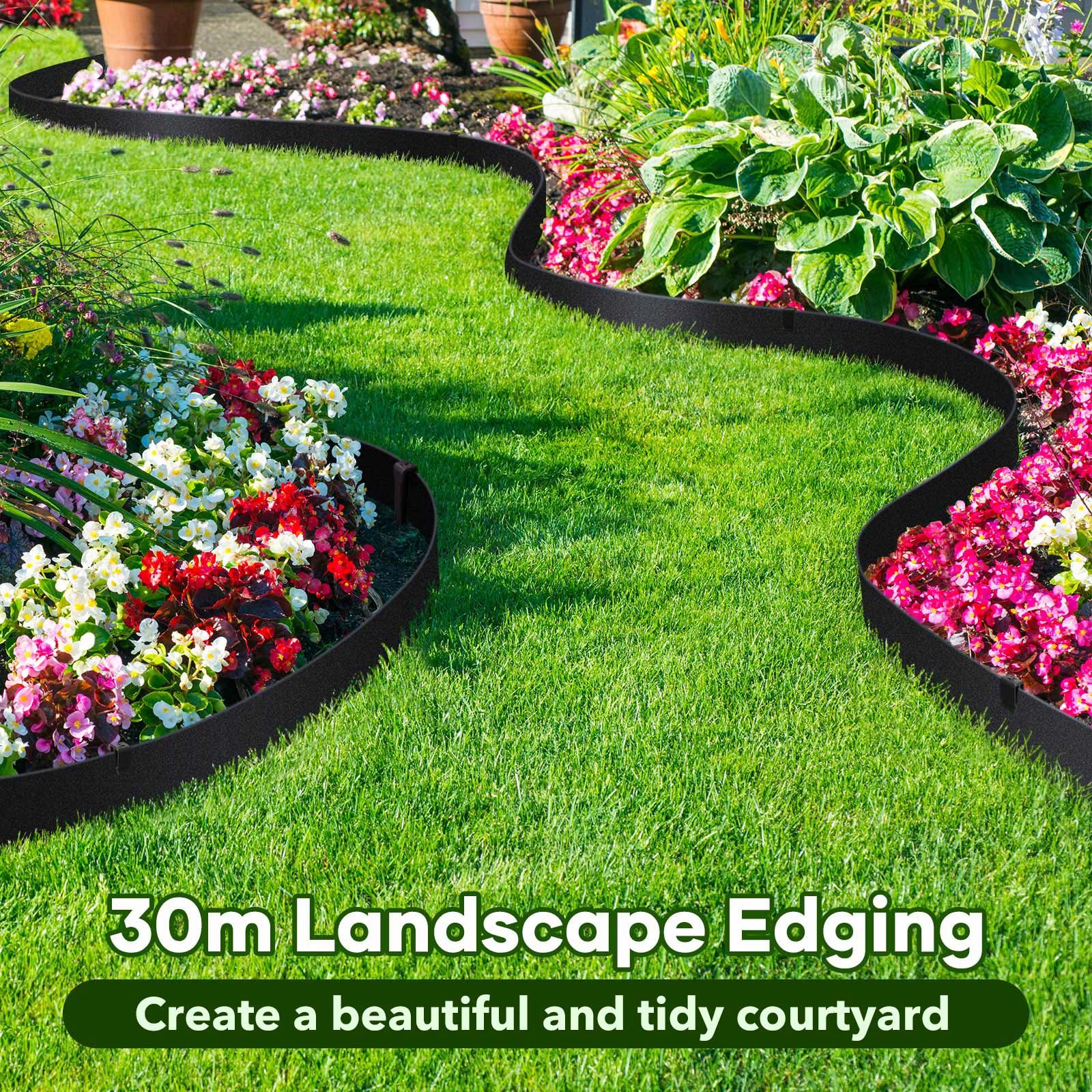 30mx15cm Garden Edging Lawn Border Landscape Edge Flexible DIY Fence Barrier Path Driveway Plant Grass Flower Bed Support Plastic Roll Kit