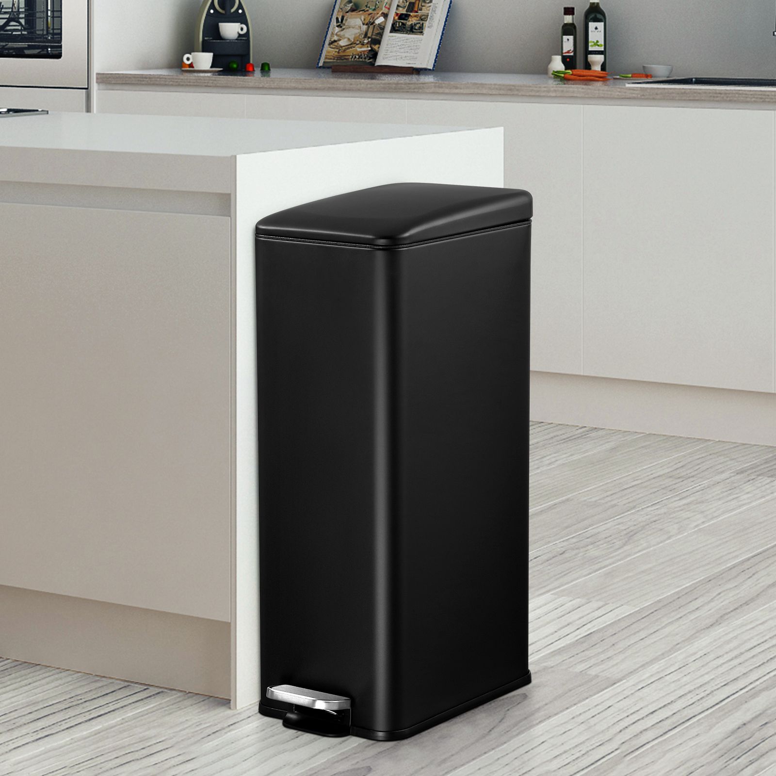 20L Pedal Rubbish Bin Trash Can Recycling Garbage Dustbin Kitchen Bathroom Under Sink Office Slim Rectangular Waste Container Black