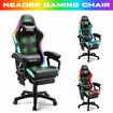 Gaming Office Chair Massage High Back RGB LED Armchair Executive Computer Racing Desk PU Leather Footrest Headrest Recliner Work Study Black