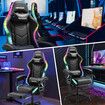 Gaming Office Chair Massage High Back RGB LED Armchair Executive Computer Racing Desk PU Leather Footrest Headrest Recliner Work Study Black