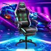 Gaming Office Chair RGB LED Racing Massage PU Computer Seat Bluetooth Speaker Headrest Retractable Footrest Comfortable Armchair Recliner Black