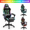 Gaming Office Chair RGB LED Racing Massage PU Computer Seat Bluetooth Speaker Headrest Retractable Footrest Comfortable Armchair Recliner Black