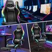 Gaming Office Chair RGB LED Racing Massage PU Computer Seat Bluetooth Speaker Headrest Retractable Footrest Comfortable Armchair Recliner Black