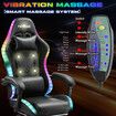 Gaming Office Chair RGB LED Racing Massage PU Computer Seat Bluetooth Speaker Headrest Retractable Footrest Comfortable Armchair Recliner Black