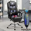 Massage Office Chair Heated Executive Computer Desk PU Leather Work Seat Comfortable Ergonomic Recliner High Back Retractable Footrest Black