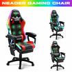 RGB LED Gaming Chair Home Office Massage Computer Racing Desk Executive Armchair High Back Headrest Footrest Lumbar Pillow Seat PU Red