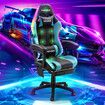 Massage Gaming Chair RGB LED Home Office Computer Racing Desk Executive Armchair High Back Headrest Footrest Lumbar Pillow Seat PU Blue