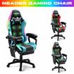 Massage Gaming Chair RGB LED Home Office Computer Racing Desk Executive Armchair High Back Headrest Footrest Lumbar Pillow Seat PU Blue