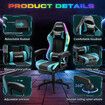 Massage Gaming Chair RGB LED Home Office Computer Racing Desk Executive Armchair High Back Headrest Footrest Lumbar Pillow Seat PU Blue