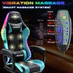 Massage Gaming Chair RGB LED Home Office Computer Racing Desk Executive Armchair High Back Headrest Footrest Lumbar Pillow Seat PU Blue