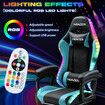 Massage Gaming Chair RGB LED Home Office Computer Racing Desk Executive Armchair High Back Headrest Footrest Lumbar Pillow Seat PU Blue