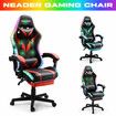 High Back Gaming Chair RGB LED Computer Seat Office Racing Desk Massage Bluetooth Speakers PU Leather Headrest Footrest Work Study Red