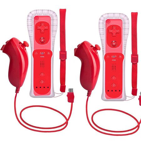 2 Packs Wireless Controller and Nunchuck for Wii and Wii U Console, Gamepad with Silicone Case and Wrist Strap (Red)