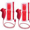 2 Packs Wireless Controller and Nunchuck for Wii and Wii U Console, Gamepad with Silicone Case and Wrist Strap (Red)