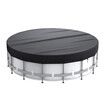 12FT Round Winter Pool Cover, 500D Tear Resistant Solar Pool Covers for Above Ground Pools, Fade Resistant Pool Cover with Windproof Strap, Drawstring, Ground Nails, 360CM ,Black