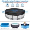 8FT Round Winter Pool Cover, 500D Tear Resistant Solar Pool Covers for Above Ground Pools, Fade Resistant Pool Cover with Windproof Strap, Drawstring, Ground Nails, 240CM ,Black