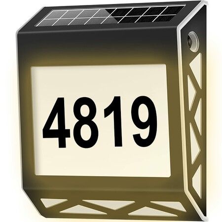 House Numbers Solar Powered Address Sign, Waterproof  Warm LED Illuminated address Plaques house numbers Smart Switch for Home Yard, Outdoor Walls