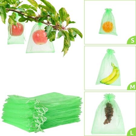 100 Pcs Fruit Protection Bags,8"×12" Fruit Netting Bags for Fruit Trees Fruit Cover Mesh Bag with Drawstring Netting Barrier Bags for Plant Fruit Flower