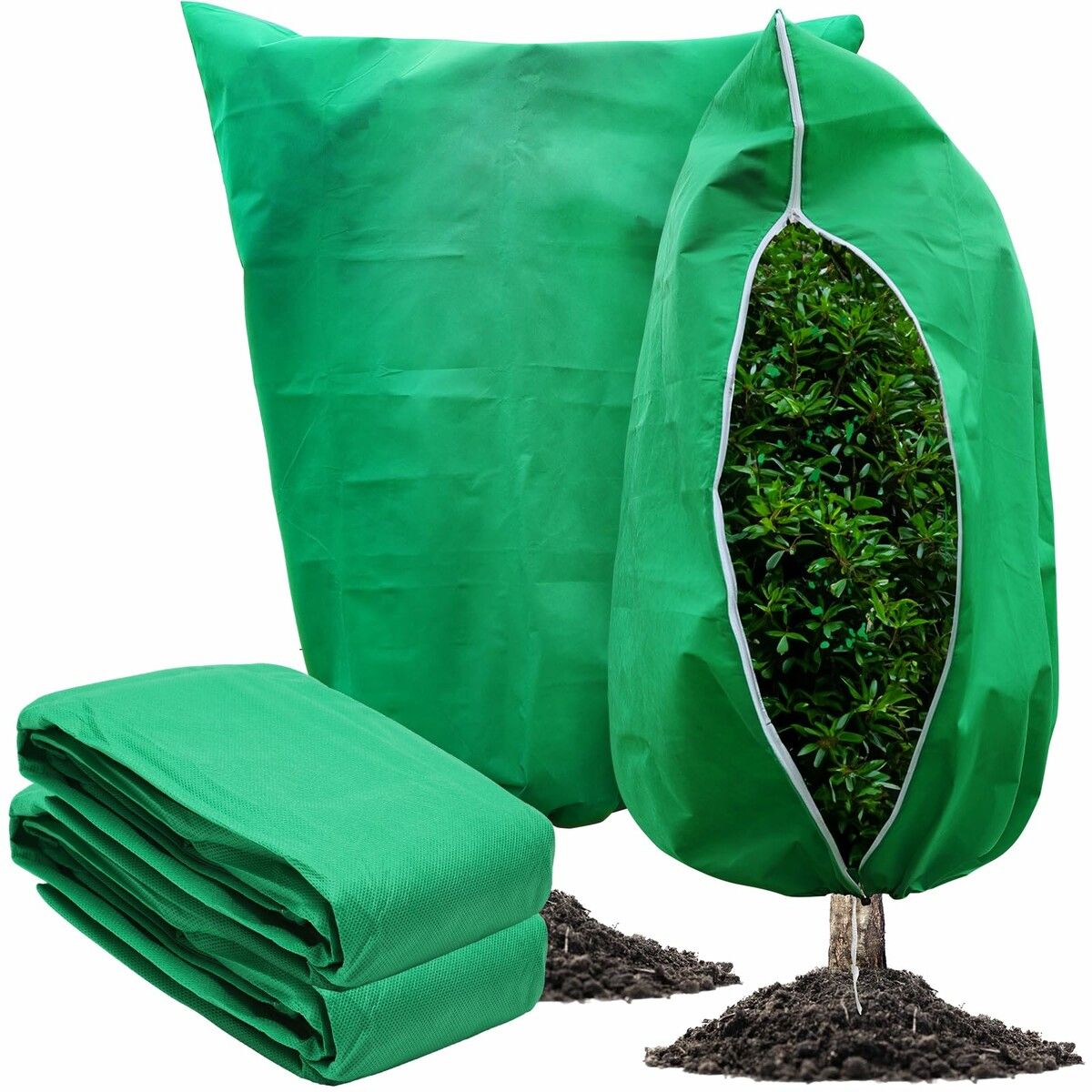 2 Packs Plant Covers Freeze Protection Large 47.7" X 71.7" Tree Covers Frost Cloth Plant Anti-Freeze Shrub Protection Bag with Zipper Drawstring Frost Blankets for Outdoor Plants (Green)