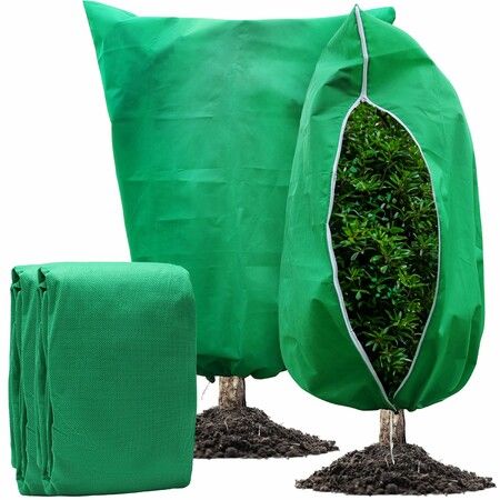 2 Packs Plant Covers Freeze Protection Large 31.7" X 47.7" Tree Covers Frost Cloth Plant Anti-Freeze Shrub Protection Bag with Zipper Drawstring Frost Blankets for Outdoor Plants (Green)