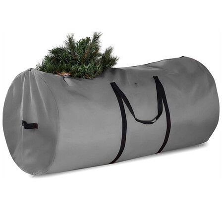 Christmas Tree Storage Box, Cylindrical Oxford Cloth Christmas Tree Storage Bag, Large Waterproof And Dustproof Handle Zipper Storage Bag (Color: Gray, Size: 30X50In)