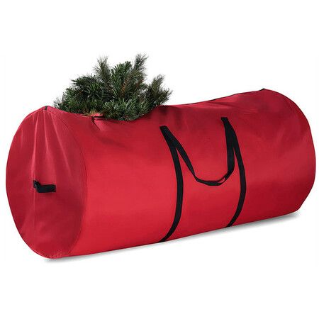 Christmas Tree Storage Box, Cylindrical Oxford Cloth Christmas Tree Storage Bag, Large Waterproof And Dustproof Handle Zipper Storage Bag (Color: Red, Size: 30X50In)