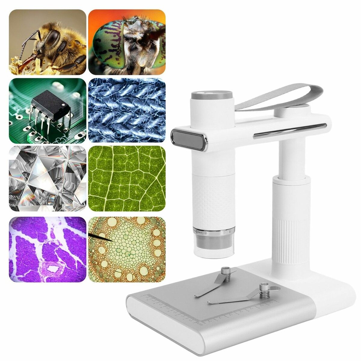 Wireless Digital Microscope 50-1000X Magnification HD 2MP WiFi USB Microscopes Camera with 8 Adjustable LED and Stand Color White