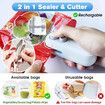 Bag Sealer Mini, Rechargeable 2 in 1 Heat Sealer with Cutter For Chip Bags, Plastic bag sealer, White