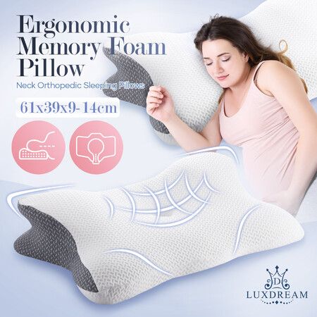 Contour Bed Pillow Cervical Memory Foam Cushion Neck Shoulder Support Ergonomic Pain Relief Side Back Stomach Sleeper Breathable Pillowcase