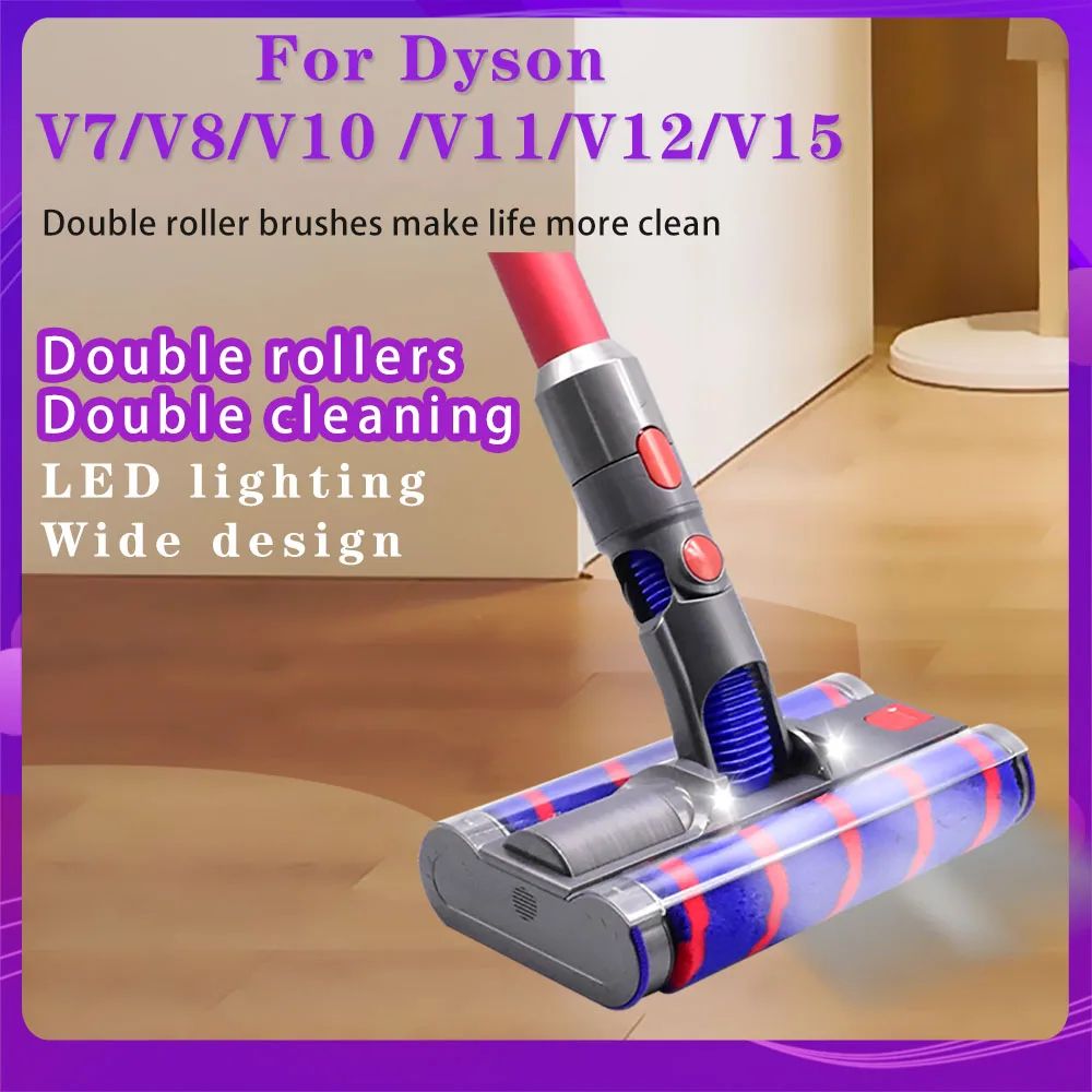 For Dyson V8 V15 Vacuum Cleaner Accessories Dyson V10 V7 V11 Soft Velvet LED Double Roller Floor Brush Electric Floor Brush