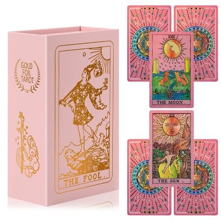 Tarot Cards Pink Tarot Cards with Guide Book Waterproof and Wrinkle Resistant Tarot Gold Foil Tarot Cards for Beginners Pink Tarot Deck Tarot Cards with Meanings on Them Gold Tarot Cards