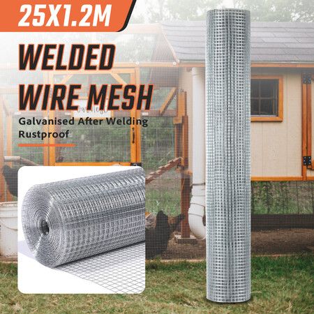 Hardware Cloth Wire Mesh Galvanised Welded Fence Roll Chicken Coop Rabbit Cage Guard Barrier Enclosure 25m x 1.2m