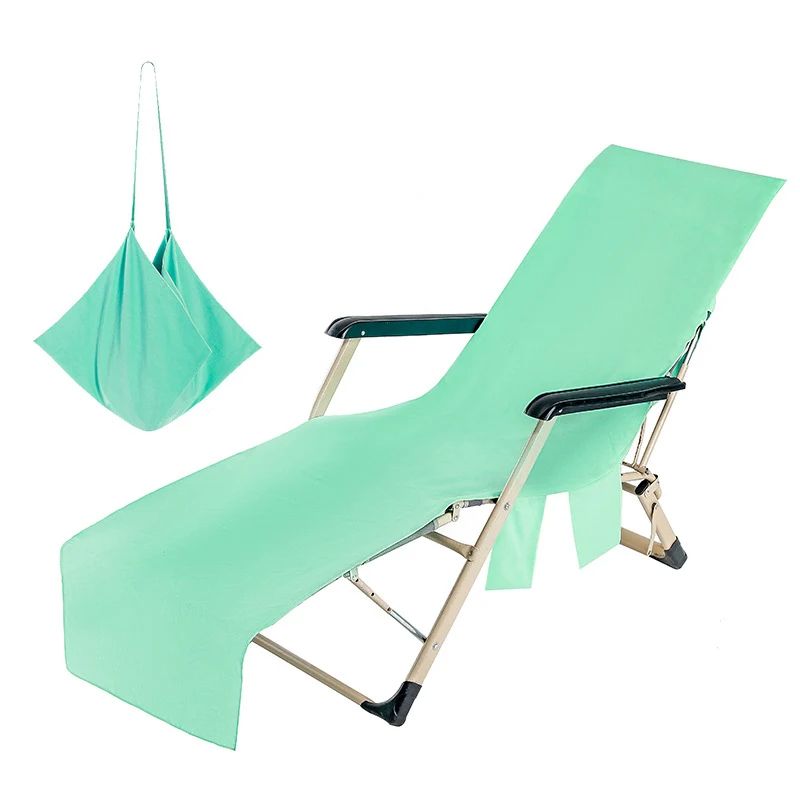 1PC Solid Color Quick Dry Beach Chair Cover Holiday Garden Swimming Pool Lounger Chairs Cover with Storage Pocket Color Green