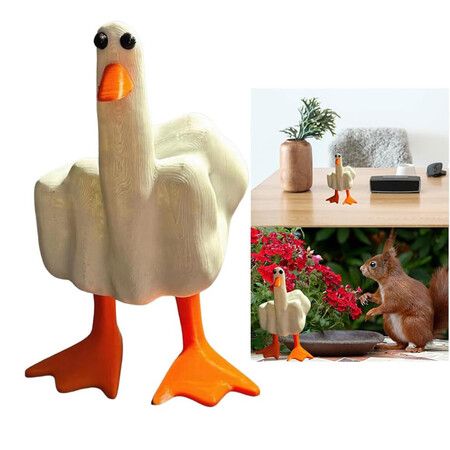 Middle Finger Duck You Figurine Statue, Funny Little Duck Resin Decor for Guys Adults Men