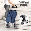 Foldable Shopping Cart Aluminium Storage Trolley Grocery Wheeled Rolling Folding Utility Market Granny Stair Climbing Bag on Wheels 45kg