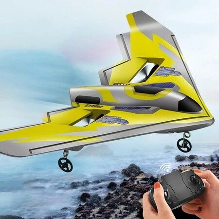 Children'S Remote Control Foam Aircraft Fighter Aircraft Model Fixed Wing Glider Drop Resistant Electric Hand-Thrown Aircraft Toy (Yellow)