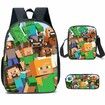 Minecraft School Bag For Primary And Secondary School Students My World Game Peripheral Backpack Three-Piece Set, Backpack+Shoulder Bag+Pencil Case