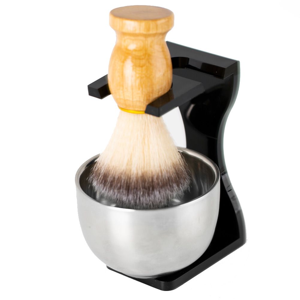 Amazing Men's Wet Shaving Kit, Heavyweight Shaving Brush Razor Stand with Stainless Steel Soap Bowl and Friendly Brush