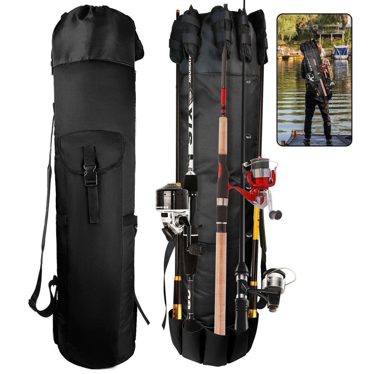 Fishing Rod Bag,Fishing Rod Case Bag with Durable Folding Oxford Fabric,Portable Fishing Bag Fish Rod Storage Bag Fishing Pole Case Bag for Men Fishing Gifts