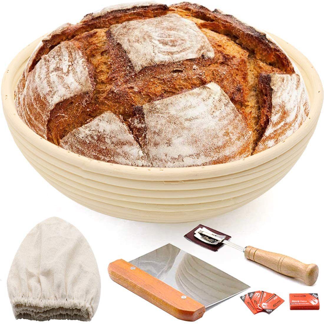 26*9CM Bread Banneton Proofing Basket Set - Bread Making Tools and Supplies Kit - Proving Basket for Sourdough Bread Making