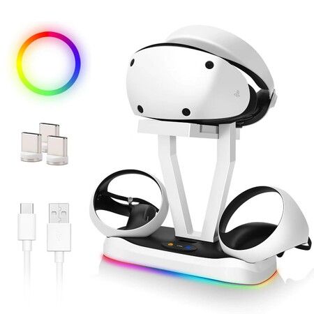 Controller Charging Dock for PS VR2 RGB Light base Vertical Charging Station with VR Headset Holder Display Stand