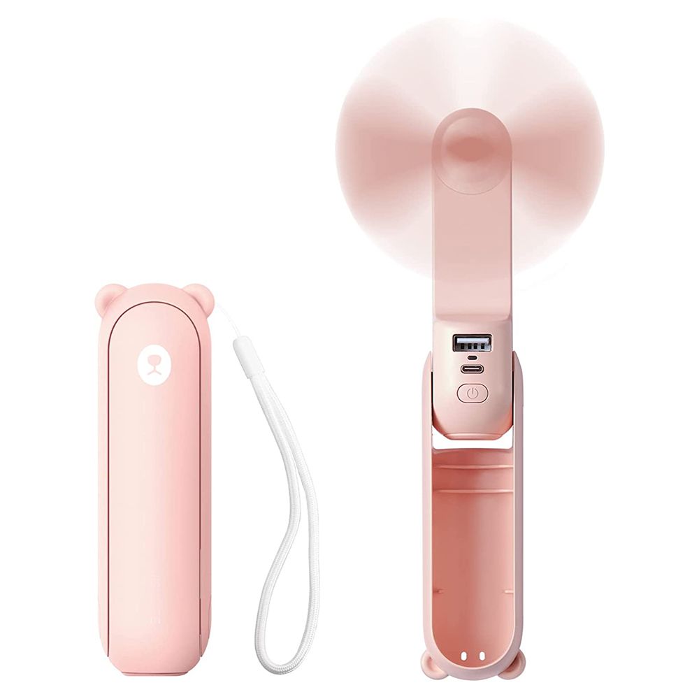 Mini Handheld Fan, 3 in 1 Handheld Fan, USB Rechargeable Small Pocket Fan, Battery Fan [14-21 Hours Working] with Power Bank, Travel, Outdoor, Pink