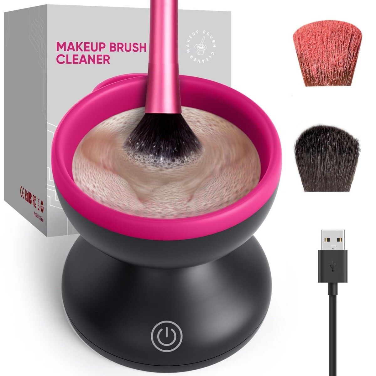 Electric Makeup Brush Cleaner Machine,Portable Automatic USB Cosmetic Brushes Cleaner Cleanser Tool for All Size Beauty Makeup Brush Set,Liquid Foundation,Contour,Eyeshadow,Blush Brush (Black+Pink)