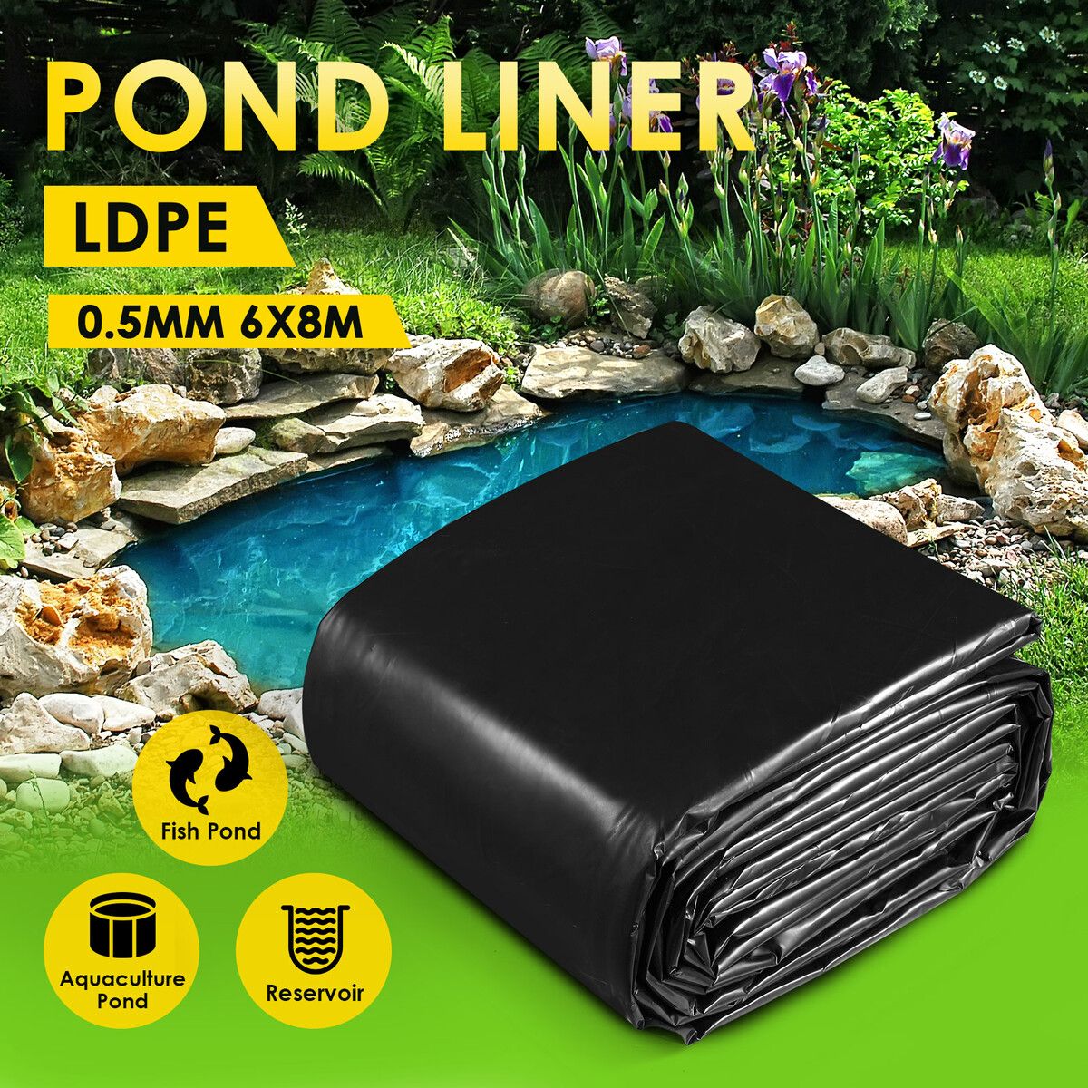 LDPE Pond Liner 6X8M Fish Waterfall Water Garden Pad Heavy Duty Flexible Reservoir Fountain Landscaping 0.5mm